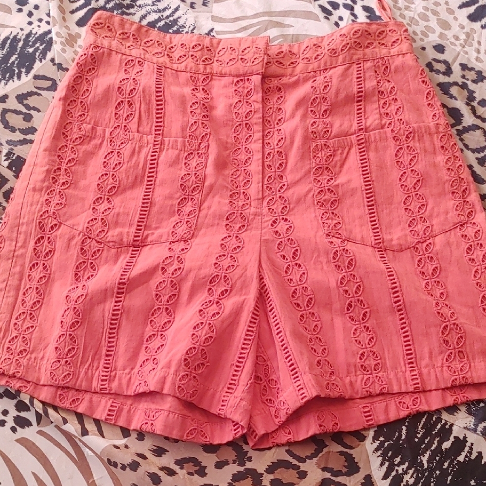 Great Plains High Waist Coral/Orange Lace Shorts Sz 2